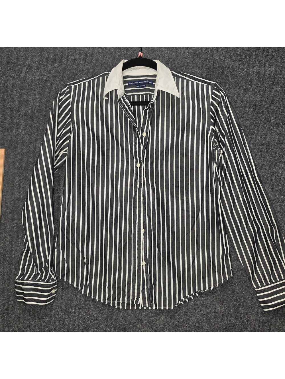 RL28. Vintage Ralph Lauren Golf Black White Striped Button Down Shirt M 90s Y2K